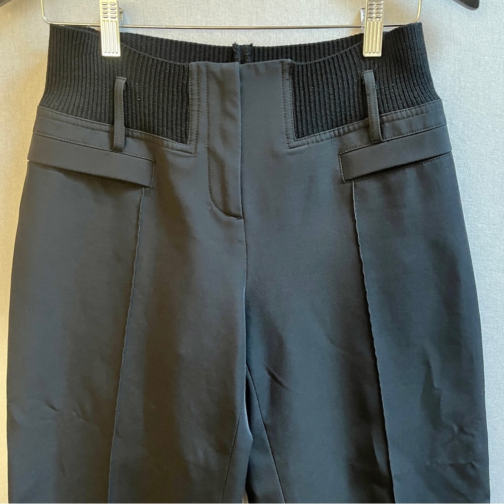 M Siamo Solid Black Ribbed Knit Waist Straight Leg Trouser Pants Sz 6